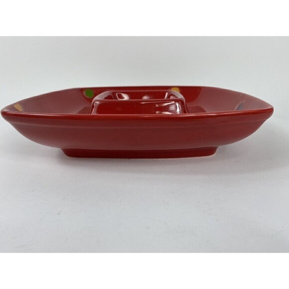 Vietri Chip & Dip pottery Serving Bowl Dinner Party Red With Color Dots - Picture 2 of 12